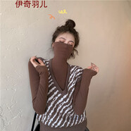 女裝21年針織衫女洋氣潮流V領(lǐng)針織毛衣馬甲女秋季新款韓國斑馬紋背心外穿上衣馬夾新款針織衫外套女冬 咖色 S 【建議80-90斤】