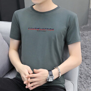賓色180g薄款冰爽滑莫代爾短袖t恤男夏裝字母印花男裝半袖體恤上衣潮 深灰色 2XL 【140-160斤】
