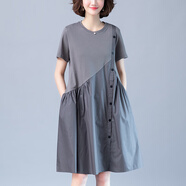 楚馨2025新款夏季女裝時(shí)尚氣質(zhì)休閑寬松小個(gè)子純棉連衣裙夏天a字裙子 灰色 M (90-115斤)