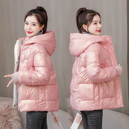 瑤珊棉服女2024新款冬季女裝短款免洗亮面棉衣連帽韓版寬松小棉襖外套 520/粉紅色 L建議105-120斤