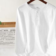 薔櫻POESU250g重磅美式嘻哈風(fēng)長(cháng)袖T.恤男女純色亨利衫 白色 S (建議105-115斤