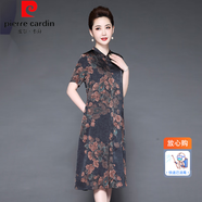 皮爾卡丹女裝真絲連衣裙2022年夏裝香云紗年輕裙子改良旗袍修身氣質(zhì)優(yōu)雅優(yōu) 皮爾卡丹-深灰色 XL 皮爾卡丹-