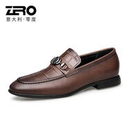 零度男鞋 新款防滑耐磨商務(wù)休閑皮鞋低幫職場(chǎng)正裝鞋子時(shí)尚婚鞋男 暗棕 40