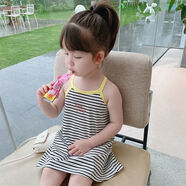 吉卡龍女童吊帶連衣裙夏季新款適合0-6歲女寶寶穿的條紋公主裙兒童薄款 黑白條 100 身高約100cm