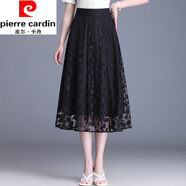 皮爾卡丹（pierre cardin）】黑色波點2025夏季網(wǎng)紗莎莎裙半身裙中長款高腰a字歐根紗蓬蓬裙 圓圈花 3XL