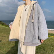 魯雅爾羊羔絨毛晉江棉服男士寬松外套冬季潮流加厚保暖羽棉絨襖衣服男裝 灰色 L 【建議100-120斤】