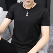 木子勝短袖T恤男衣服打底衫秋衣寬松潮流上衣學(xué)生秋裝男士定制工作服 純黑 M