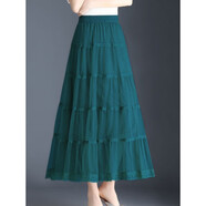 【特價(jià)撿漏】高檔輕奢品牌三層大擺網(wǎng)紗半身裙女2021春夏季新款a字百褶蛋糕裙垂感長裙 孔雀綠花邊裙 XL120-140斤