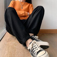 朵迪雅尚春秋女潮流時(shí)尚小腳褲哈倫褲女生純色百搭寬松運(yùn)動(dòng)束腳保暖學(xué)生長(zhǎng)褲子 黑色【春秋款】 M 80-105斤