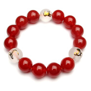 慈靈閣2026年蛇雞牛三合貴人紅瑪瑙本命年吉祥物北斗三奇保歲手鏈生肖 屬雞佩戴12MM男女同款