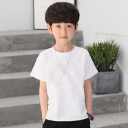 艾諾輪兒童純白色t恤中大男女童夏季夏天短袖薄款寬松休閑夏裝純棉圓領半袖親子活動衫學生統(tǒng)一班服打底衫夏 白色 男女同款短袖上衣 140