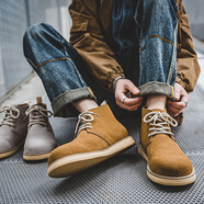 出闊秋冬英倫高幫馬丁靴戶外登山男鞋男士靴子反絨工裝鞋百搭休閑鞋子 黃棕色8076 40