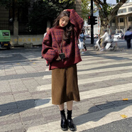 艾珠兒 連衣裙女2023冬季新款小香風(fēng)紅色毛衣咖色半身裙秋冬兩件套套裝 圖片色 S