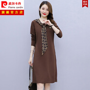 皮爾卡丹（pierre cardin）【特價(jià)撿漏】皮爾卡丹高檔女裝長(cháng)袖衛衣連衣裙女中長(cháng)款春秋季2022 咖啡色 XL 【120-130斤】
