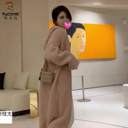 啄木鳥秋冬新款毛衣外套女馬海毛復(fù)古日系寬松慵懶風(fēng)針織開衫連帽中長款 粉紅色【中長款】 S