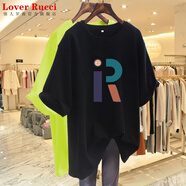 LOVER RUCCI法國(guó)歐貨大版中長(zhǎng)款短袖t恤女裝2025夏季新款寬松遮臀體恤上衣ins 黑色中長(zhǎng)款短 袖 XL
