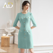 AD純色連衣裙女新款小香風西服裙子修身顯瘦職業(yè)主持人正裝 綠色連衣裙 M