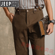 JEEP SPIRIT復古背帶褲男vintage古著(zhù)寬松休閑英倫風(fēng)咖色吊帶美式九分褲子 咖啡色 28