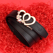 鱷魚(yú)恤新年禮物皮女士皮帶雙心自動(dòng)扣簡(jiǎn)約頭層牛皮腰帶生日黑色