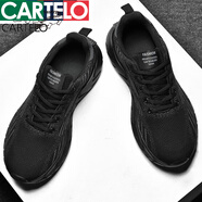 卡帝樂鱷魚（CARTELO）大碼男鞋2025年新品春秋休閑45透氣4647碼網(wǎng)面運動鞋男 黑色 43