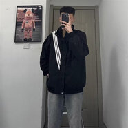 POUM男裝聯(lián)名新款潮流寬松情侶潮牌潮流長袖男女款夾克外套男簡約百搭 XKFS-J88黑色 XL（120-135斤）