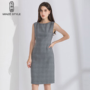 名師路連衣裙無(wú)袖修身冬裝新款通勤簡(jiǎn)約淑女格子一步裙中裙 黑白格90 XL