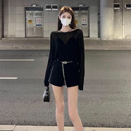 沐悠羽年街頭氣質(zhì)小心機(jī)開叉中長款薄款女罩衫時(shí)尚純欲風(fēng) 黑色長袖 M 80-100