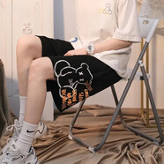 瑟空（SEKONG）2025夏新款短褲女學(xué)生休閑運動(dòng)褲寬松直筒韓版印花高腰闊腿褲LLG 黑色DM熊 M