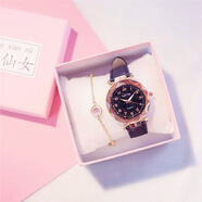 樸里ins少女心星空夜光手表女生韓版簡(jiǎn)約大氣時(shí)尚潮流學(xué)生女B-5-11 黑色 手表+收藏店鋪有備用電池