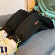 尡韻國潮褲子男春秋季韓版寬松潮牌休閑褲男ins港風(fēng)潮流痞帥運動(dòng)九分 T90黑色春秋款 L【建議110-130斤】