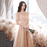 蘭卡·羅妮伴娘禮服女香檳色小個(gè)子仙氣質(zhì)學(xué)生平時(shí)可穿生日宴會(huì )晚禮服裙顯瘦 香檳色 XL (建議116-125斤)