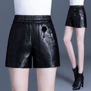 蘭威費雷皮短褲女秋冬新款高腰皮裙褲黑色外穿假兩件皮褲裙 黑色7756 2XL 125-135斤