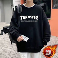 凰梡 衛衣男春秋冬季ins潮牌內搭打底衫長(cháng)袖無(wú)帽寬松港風(fēng)休閑上衣服男 黑色 加絨 2XL （建議145-165斤）