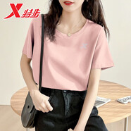特步（XTEP）女裝短袖t恤女夏季服飾女士純色寬松上衣T恤跑步半袖運動(dòng)瑜伽服女 月桂粉 XS 155