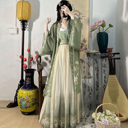 臻一萌漢服女成人學(xué)生鶴挽云印花齊胸襦裙古裝中國(guó)風(fēng)日常表演服套裝 綠蘿 M
