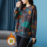 蕾諾希24年春裝新款寬松印花百搭外穿秋衣長(cháng)袖t恤女遮肚上衣打底衫8680 圖片色（加絨） 5XL（建議180-200斤）