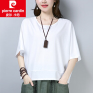 皮爾卡丹（pierre cardin）短袖女2026年夏季新款寬松蝙蝠衫設計小眾半袖上衣女裝夏天 白色 L 121-135斤左右