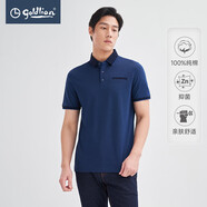 金利來（Goldlion）官方直發(fā)【純棉/】男士短袖POLO易打理刺繡LOGO多色翻領(lǐng)親膚百搭P 95-藏藍(lán) 2XL