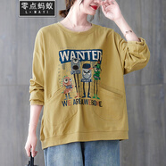 零點(diǎn)螞蟻大碼女裝秋裝洋氣減齡可愛(ài)卡通印花寬松休閑衛衣女胖mm遮肚子顯瘦春秋長(cháng)袖上衣 黃色 L【100-120斤】