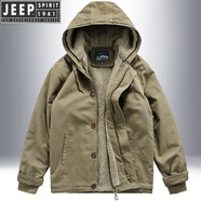 吉普（JEEP）冬季連帽羊羔絨棉衣男加絨加厚寬松大碼棉襖純棉外套青年休閑棉服 駝色 01款純棉 3XL175-185斤