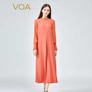 VOA41姆米真絲無界棕紅立領(lǐng)一紐扣拼接喬其長袖桑蠶絲連衣裙 AE1256 條紋棕紅（C88） 2XL