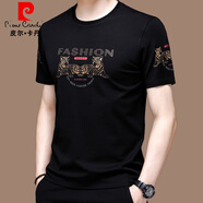 皮爾卡丹（pierre cardin）冰 絲短袖t恤男2025新款春夏季圓領修身薄款桑蠶絲體恤衫潮 黑色19363款 175/XL  【135斤-155斤】