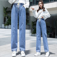 加絨闊腿牛仔褲女2021新款松緊腰寬松高初中生少女學(xué)生休閑直筒褲SN3979 6021#【單款】長褲 3XL 140-150斤