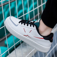 特步（XTEP）情侶板鞋男女款休閑鞋秋季潮流透氣輕便耐磨防滑滑板鞋運動(dòng)跑步鞋 米黑綠-男款6653 42