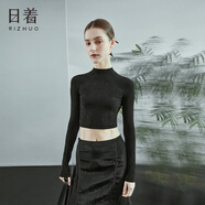 日著（rizhuo）原創(chuàng)女裝2025秋季新款套頭修身短上衣半高領(lǐng)小個子露腰針織衫 星光黑 L