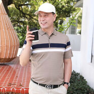 蕭箏爺爺夏季套裝爸爸短袖t恤夏季男士冰絲薄款polo衫中年休閑半袖中 SK-2202咖色 M 90-115斤