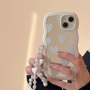 美相隨 蘋果16promax手機殼ins白色愛心鏡面iPhone15硅膠軟網(wǎng)紅女款14波浪邊帶鏈條13手機套 【愛心鏡面殼+鏈條】iPhone14Pro
