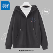 真維斯（JEANSWEST）外套女連帽開衫衛(wèi)衣女裝春秋冬季新款寬松休閑潮流韓版學(xué)生上衣服 薄款 深灰 眨眼熊_K 2XL
