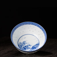 一米丫丫丫透光青花玲瓏碗米飯碗湯碗中式家用單個(gè)景德鎮陶瓷餐具白瓷米粒碗 山水青花玲瓏碗6個(gè)裝