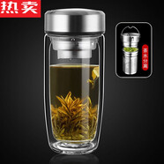 德國(guó)進(jìn)口品質(zhì)鋼化玻璃杯防摔打不碎的大號(hào)套裝防爆男女隨手保溫出 雙層本色500（茶水分離）